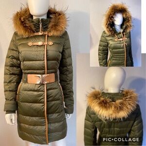 NWT WOMEN DOWN PARKA PUFFER‎ WINTER JACKET REAL RACCOON FUR TRIMMED HOOD COAT